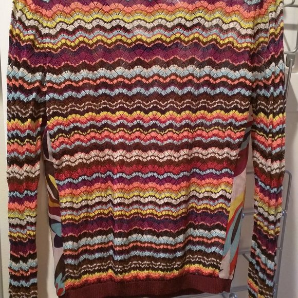 Missoni Chevron Knit Long Sleeve Chiffon V Neck - Picture 2 of 3